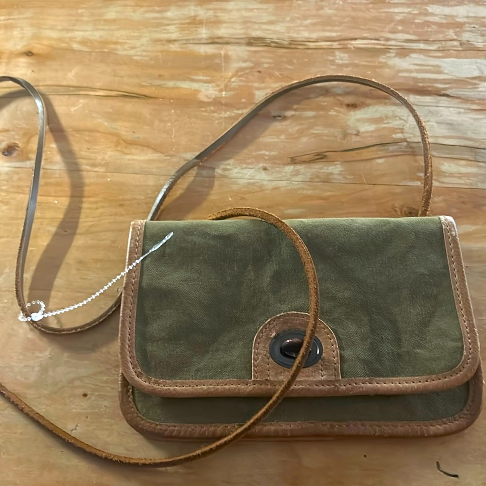 Banana Republic Travel & Safari Cotton Canvas Leather Document Bag Olive Brown